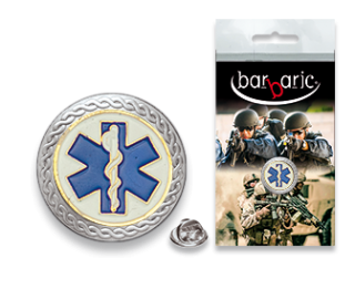 Pin Barbaric plata. borde biselado.20mm