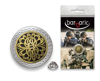 Pin Barbaric plata. borde biselado.20mm