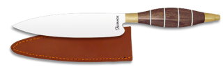 Cuchillo + Funda cuero. madera.Hoja: 15