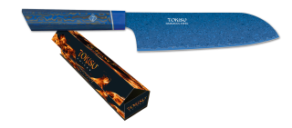 C. SANTOKU TOKISU hoja damasco azul, 19.