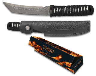 cuchillo Tokisu Damasco CNC. funda piel.