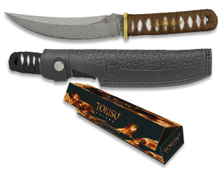 cuchillo Damasco Tokisu CNC. funda piel.