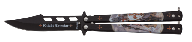 Navaja Abanico 3D templario negro. hoja