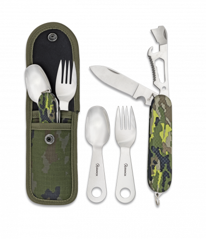Set Cubiertos camping Multicam Verde