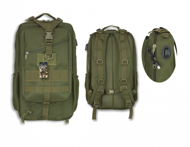 Mochila tactica Verde conector Usb