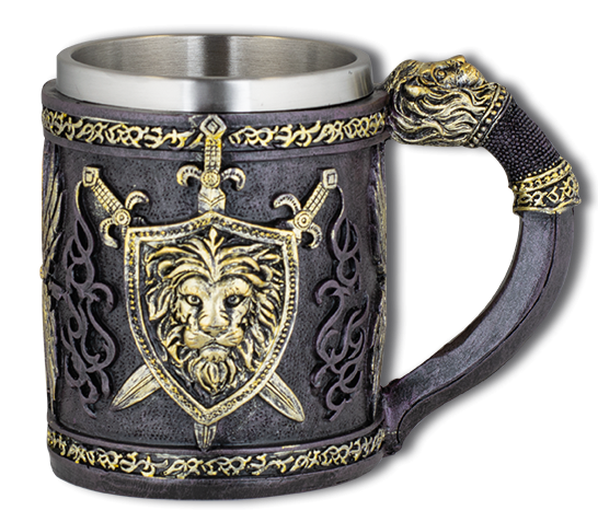 Taza ornamentación resina Escudo león
