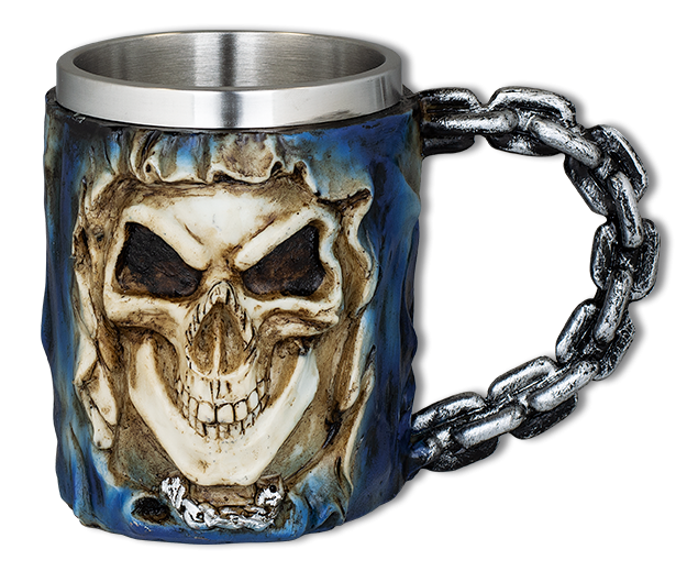 taza resina calavera cadena